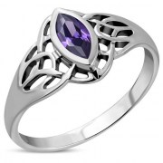 Large Celtic Knot Amethyst CZ Silver Ring, r545